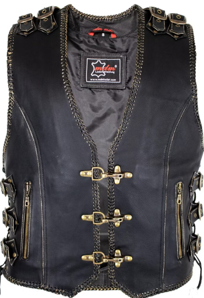 Vintage Biker Leather Vest with Brass Buckles MDM9102