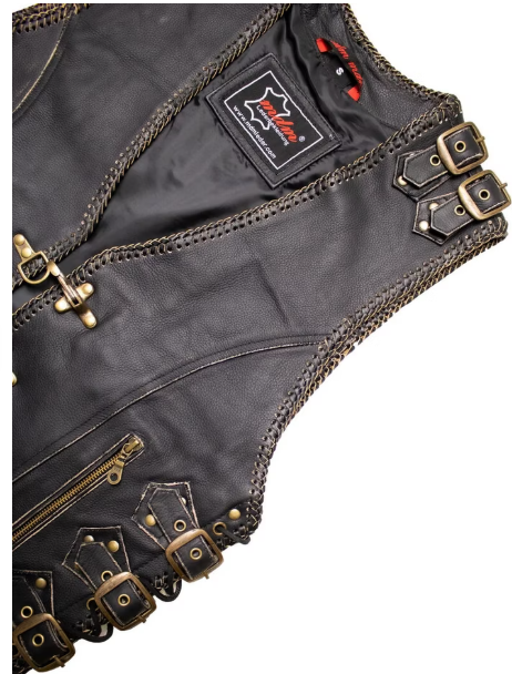 Vintage Biker Leather Vest with Brass Buckles MDM9102