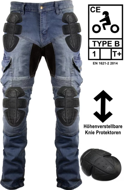 Motorbike Jeans Trousers With Protectors Cargo Trousers Light Blue MDM837