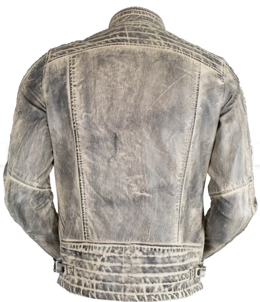Vintage biker leather jacket slim fit MDM1016