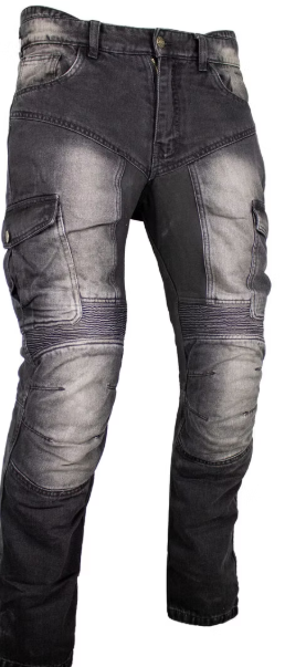 Motorbike Jeans Trousers With Protectors Cargo Trousers Grey Washed MDM846