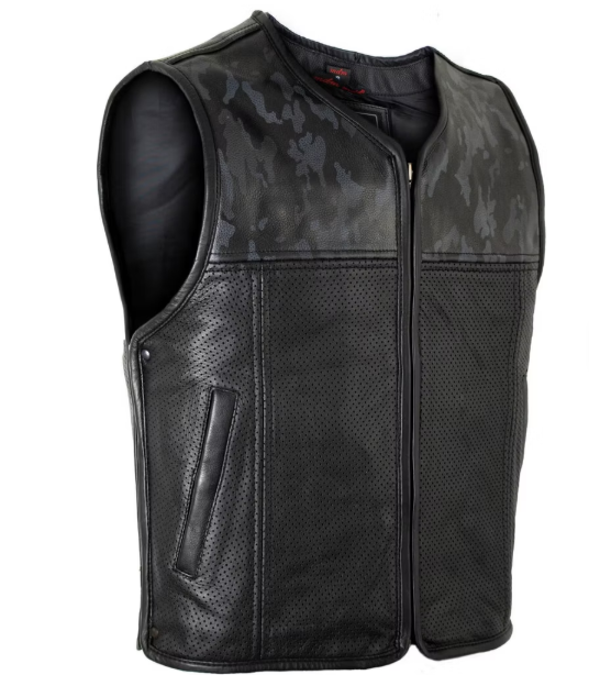 Men's Leather Jacket with Diamond Step Pattern, Short MDM9203