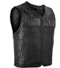 Men's Black Camo Vest with Perforated Leather MDM9201