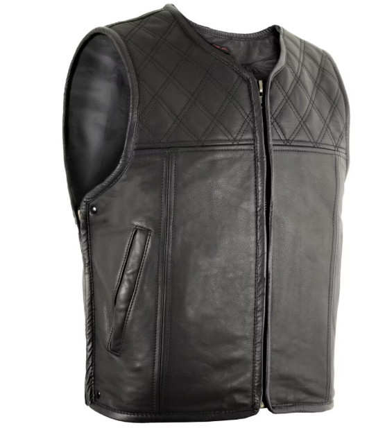 Men's Leather Jacket with Diamond Step Pattern, Short MDM9203