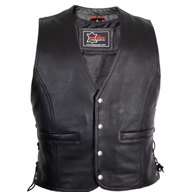 Snap-Button Leather Vest in Black MDM9005