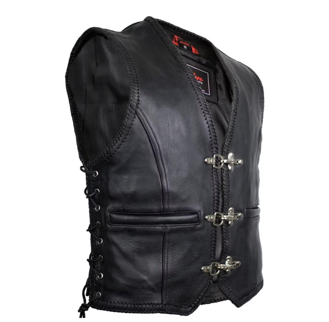 Motorcycle Biker Leather Vest with Carabiner MDM900