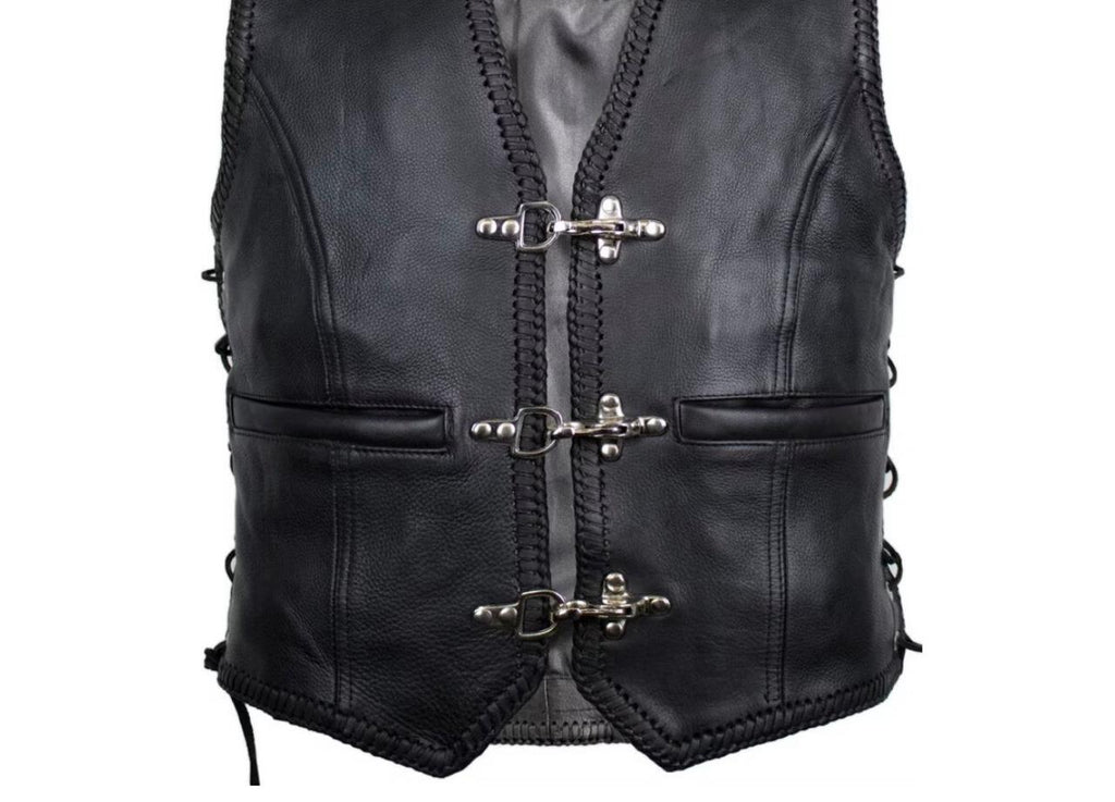 Motorcycle Biker Leather Vest with Carabiner MDM900