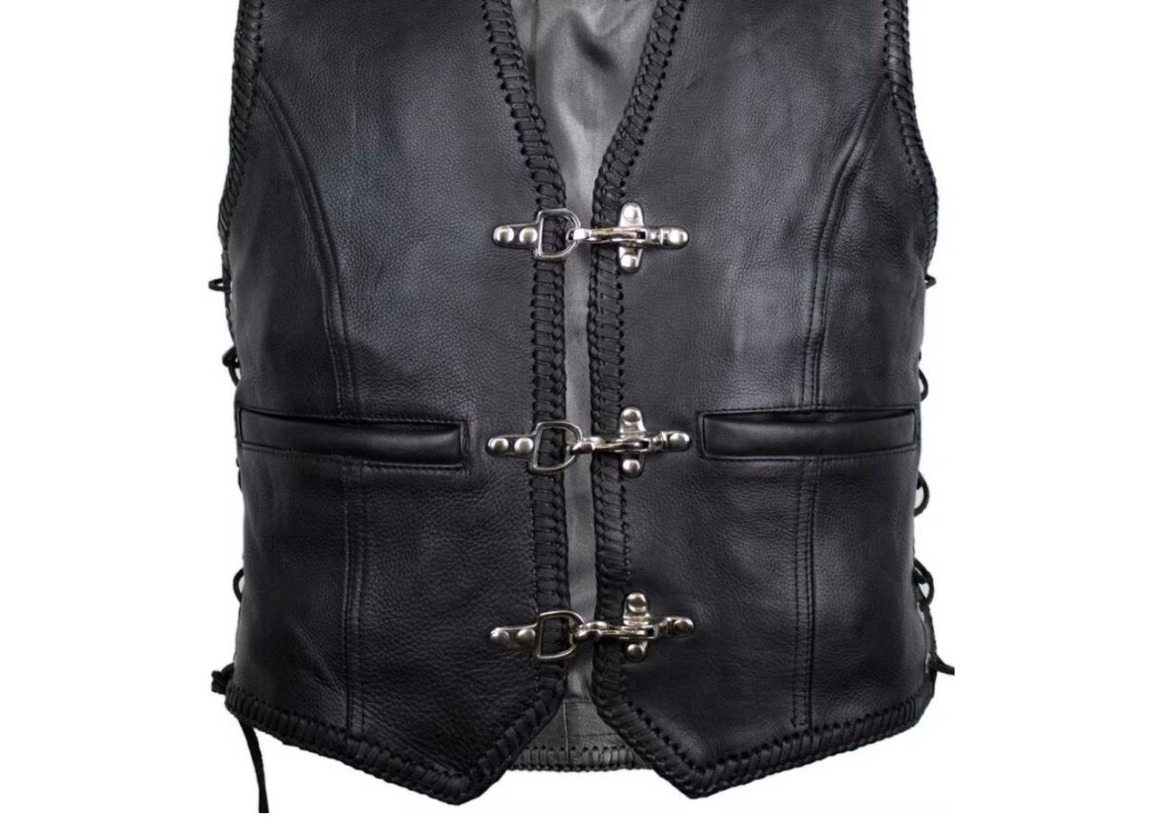 Motorcycle Biker Leather Vest with Carabiner MDM900