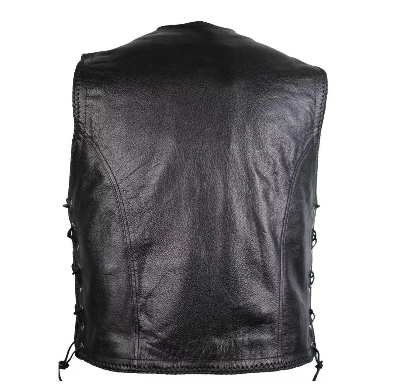 Motorcycle Biker Leather Vest with Carabiner MDM900
