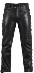Men's biker leather jeans leather trousers laced at the side MDM812
