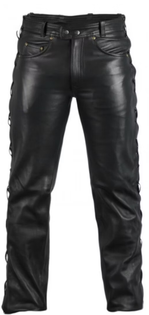 Men's biker leather jeans leather trousers laced at the side MDM812