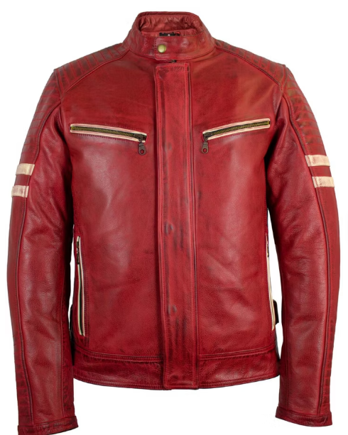 Retro motorbike leather jacket in red MDM1060