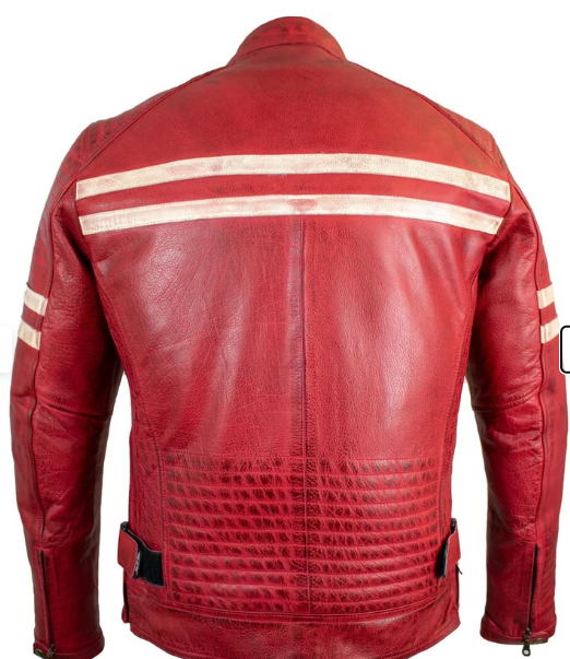 Retro motorbike leather jacket in red MDM1060