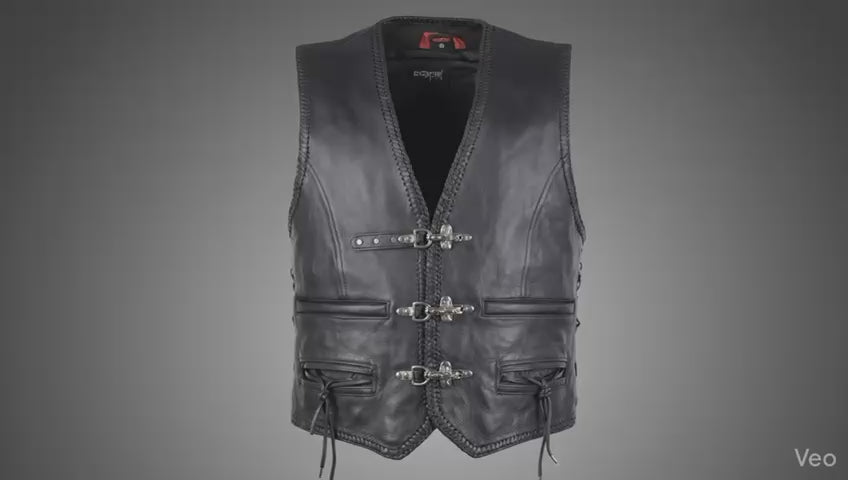 Motorcycle Biker Leather Vest with Carabiner MDM900