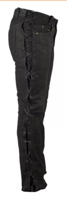 Biker jeans leather trousers nubuck black laced at the side MDM807