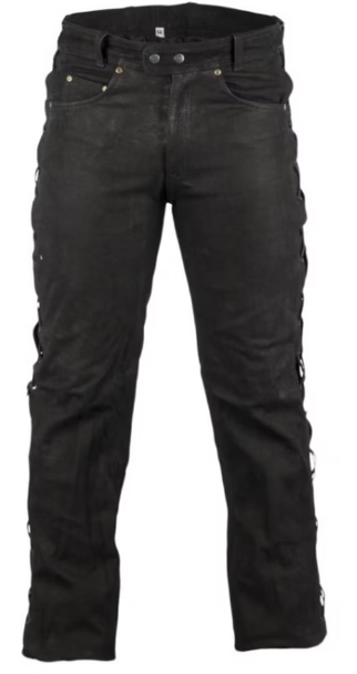 Biker jeans leather trousers nubuck black laced at the side MDM807