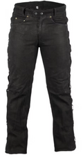 Biker jeans leather trousers nubuck black laced at the side MDM807