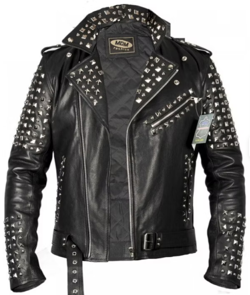Studded Biker Leather Jacket for Men MDM159