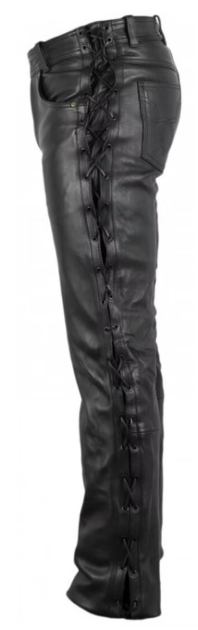 Men's biker leather jeans leather trousers laced at the side MDM812